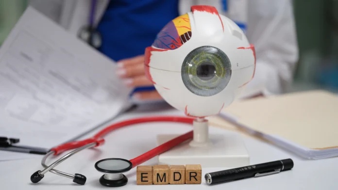 a model of an eyeball, representing EMDR therapy